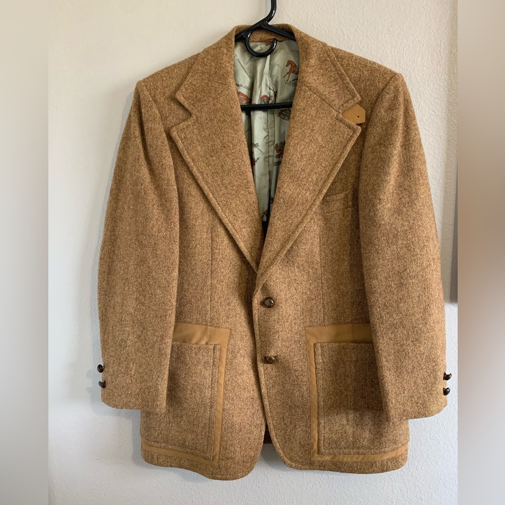 Saville Row London Men’s Vintage jacket All Pure Wool size Large tan - Picture 2 of 9